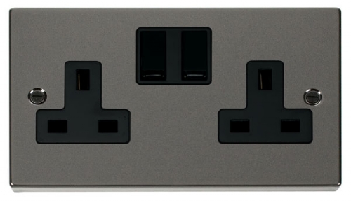 Click Deco Black Nickel 13A Double Switched Socket VPBN036BK