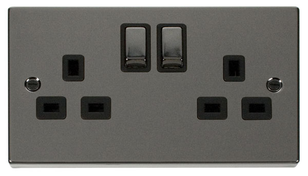 Click Deco Black Nickel 13A Double Switched Socket VPBN536BK