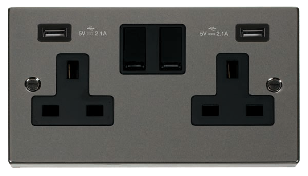 Click Deco Black Nickel Twin USB Double Socket VPBN780BK