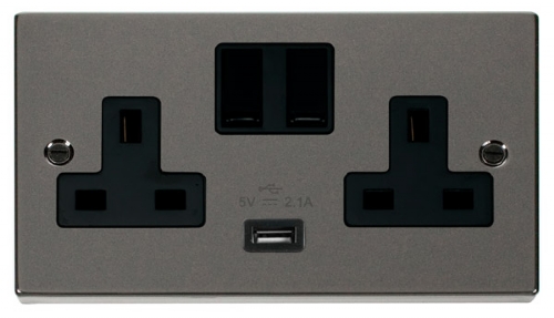 Click Deco Black Nickel USB Double Switched Socket VPBN770BK