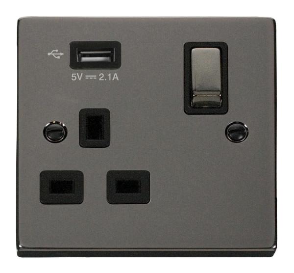 Click Deco Black Nickel USB Single Switched Socket VPBN571UBK