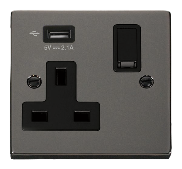 Click Deco Black Nickel USB Single Switched Socket VPBN771UBK