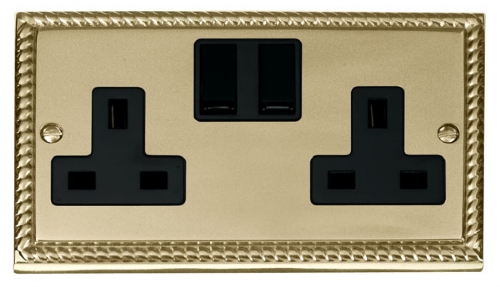 Click Deco Georgian Brass 13A Double Switched Socket GCBR036BK