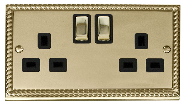 Click Deco Georgian Brass 13A Double Switched Socket GCBR536BK