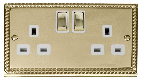Click Deco Georgian Brass 13A Double Switched Socket GCBR536WH