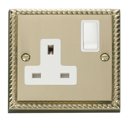 Click Deco Georgian Brass 13A Single Switched Socket GCBR035WH