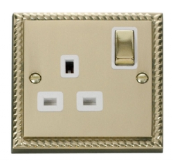 Click Deco Georgian Brass 13A Single Switched Socket GCBR535WH