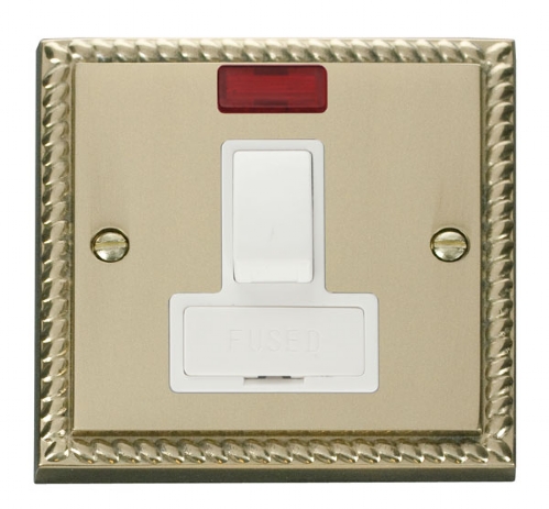 Click Deco Georgian Brass Switched Fused Spur + Neon GCBR652WH
