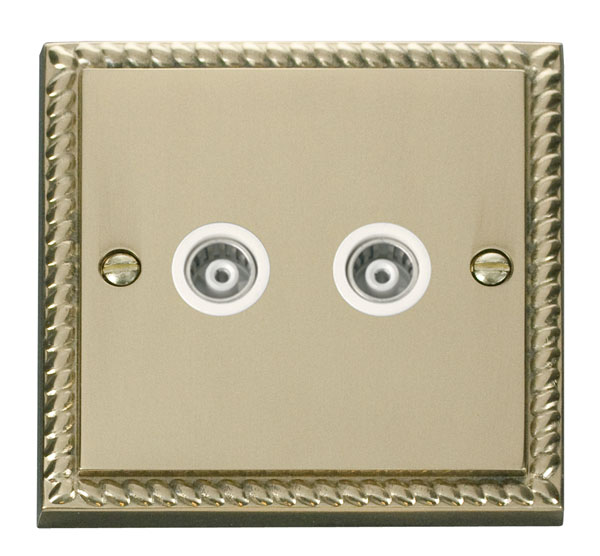 Click Deco Georgian Brass Twin Isolated Coaxial Socket GCBR159WH