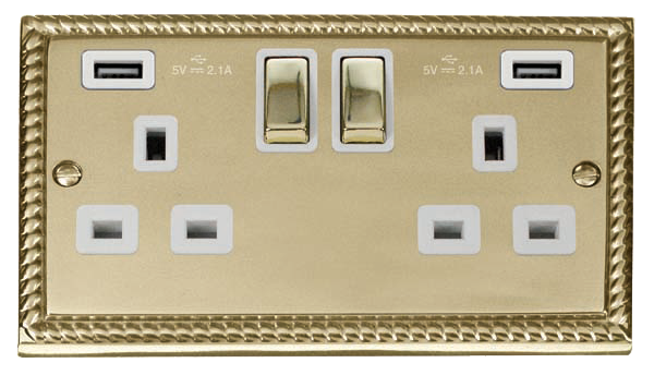 Click Deco Georgian Brass Twin USB Double Socket GCBR580WH
