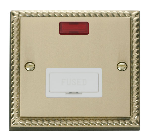 Click Deco Georgian Brass Unswitched Fused Spur + Neon GCBR653WH