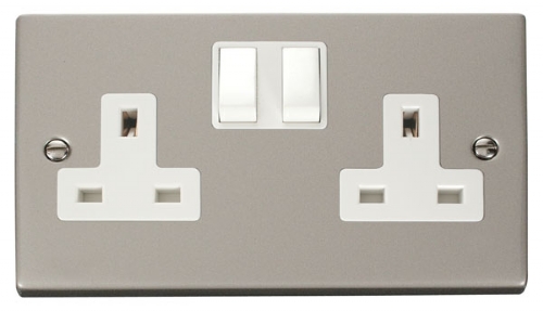 Click Deco Pearl Nickel 13A Double Switched Socket VPPN036WH