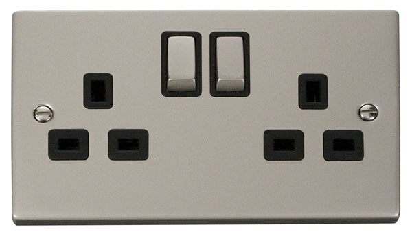 Click Deco Pearl Nickel 13A Double Switched Socket VPPN536BK