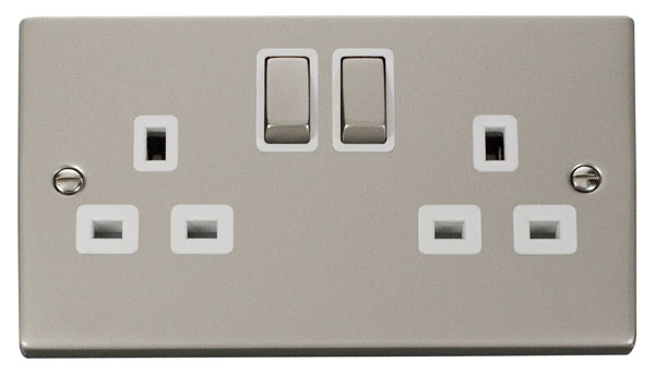 Click Deco Pearl Nickel 13A Double Switched Socket VPPN536WH