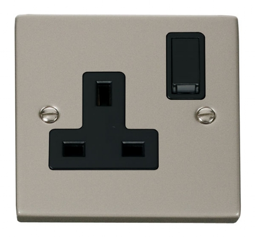 Click Deco Pearl Nickel 13A Single Switched Socket VPPN035BK