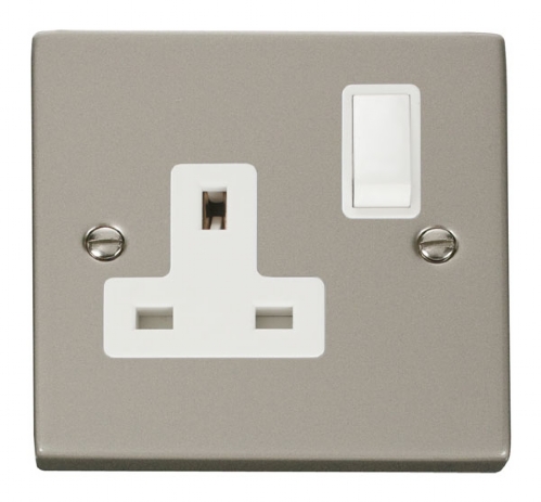 Click Deco Pearl Nickel 13A Single Switched Socket VPPN035WH