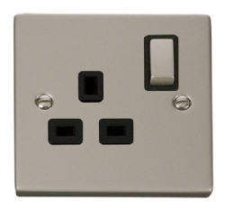 Click Deco Pearl Nickel 13A Single Switched Socket VPPN535BK