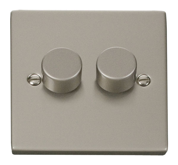 Click Deco Pearl Nickel 2 Gang 2 Way 400W Dimmer Switch VPPN152