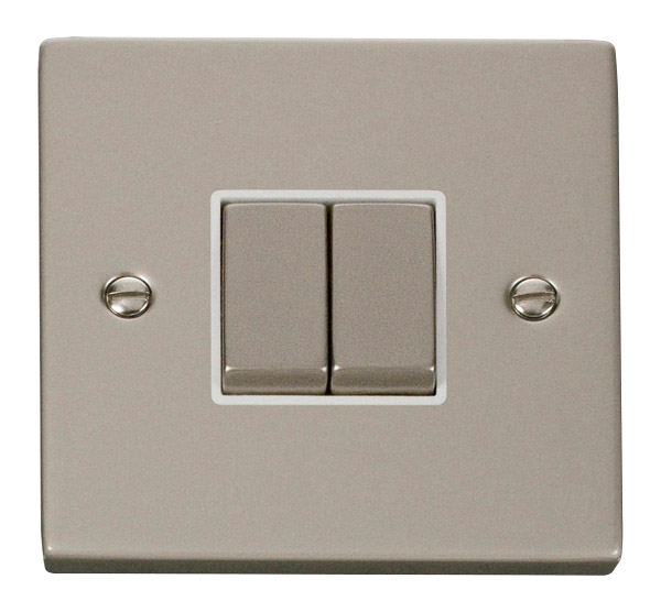 Click Deco Pearl Nickel 2 Gang 2 Way Switch VPPN412WH