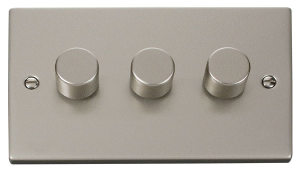 Click Deco Pearl Nickel 3 Gang 2 Way 400W Dimmer Switch VPPN153
