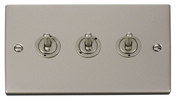 Click Deco Pearl Nickel 3 Gang 2 Way Toggle Switch VPPN423