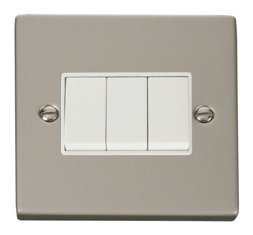 Click Deco Pearl Nickel 3 Gang 2 Way Switch VPPN013WH