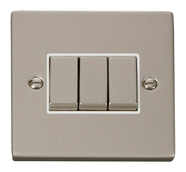 Click Deco Pearl Nickel 3 Gang 2 Way Switch VPPN413WH