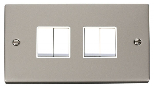 Click Deco Pearl Nickel 4 Gang 2 Way Switch VPPN019WH