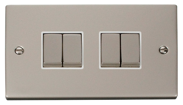 Click Deco Pearl Nickel 4 Gang 2 Way Switch VPPN414WH
