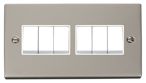 Click Deco Pearl Nickel 6 Gang 2 Way Switch VPPN105WH