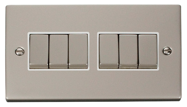 Click Deco Pearl Nickel 6 Gang 2 Way Switch VPPN416WH