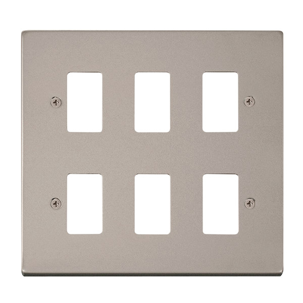 Click Deco Pearl Nickel 6 Gang Grid Pro Front Plate VPPN20506
