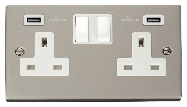 Click Deco Pearl Nickel Twin USB Double Socket VPPN780WH