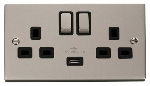 Click Deco Pearl Nickel USB Double Switched Socket VPPN570BK