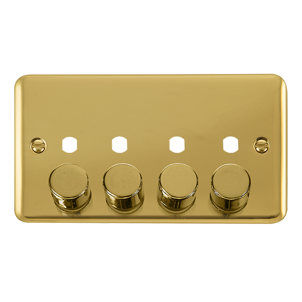 Click Deco Plus Polished Brass 4 Gang Empty Dimmer Plate & Knobs DPBR154PL