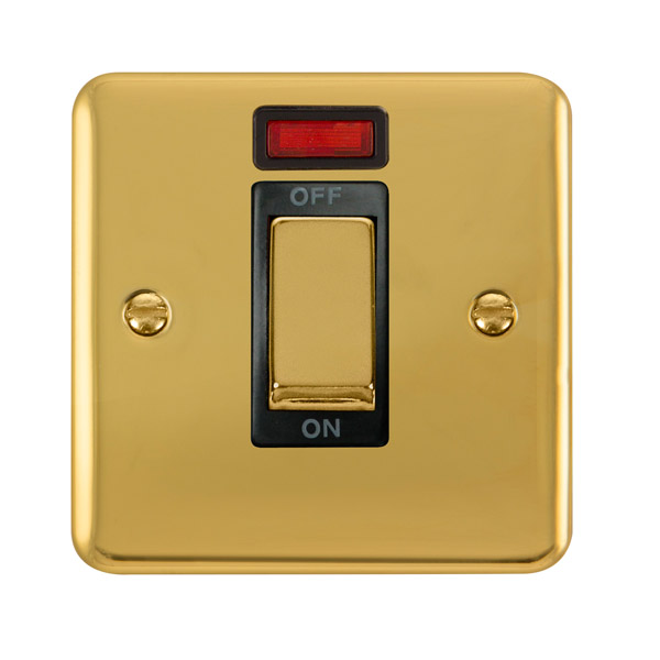 Click Deco Plus Polished Brass 1 Gang 45A Double Pole Switch with Neon DPBR501BK