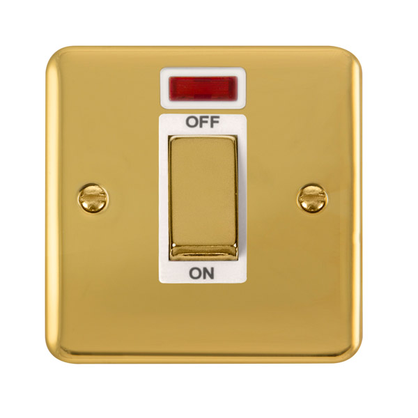 Click Deco Plus Polished Brass 1 Gang 45A Double Pole Switch with Neon DPBR501WH