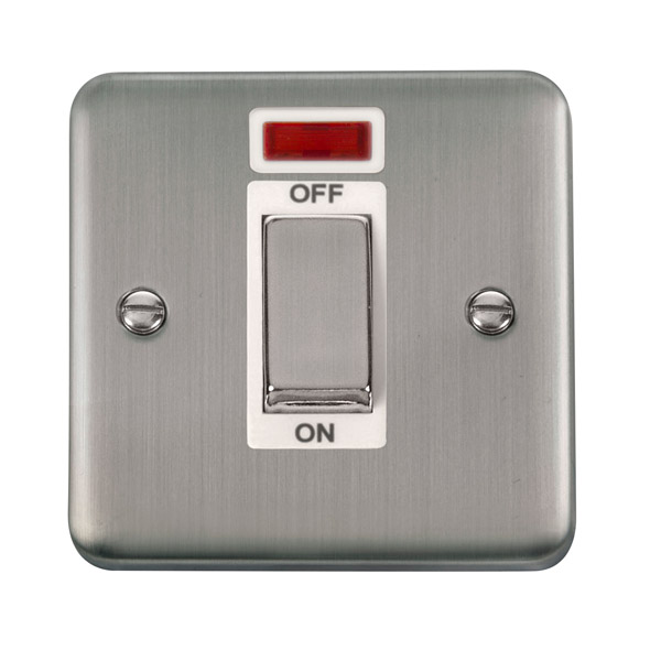 Click Deco Plus Stainless Steel1 Gang 45A Double Pole Switch with Neon DPSS501WH