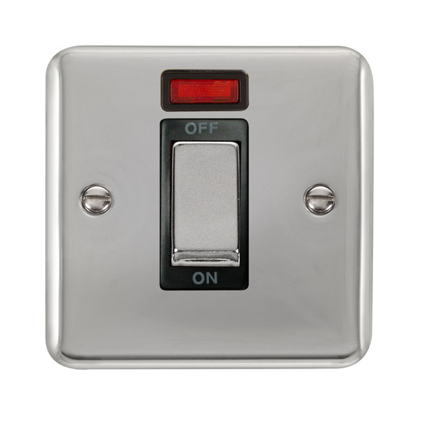 Click Deco Plus Polished Chrome 1 Gang 45A Double Pole Switch with Neon DPCH501BK