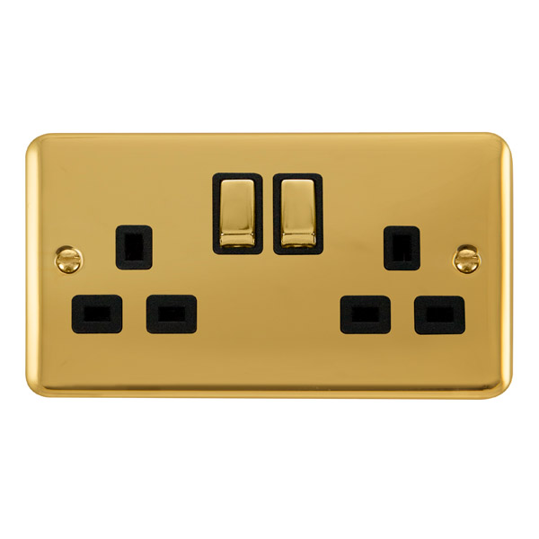 Click Deco Plus Polished Brass 13A Double Switched Socket DPBR536BK