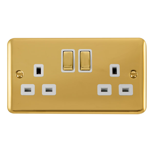 Click Deco Plus Polished Brass 13A Double Switched Socket DPBR536WH
