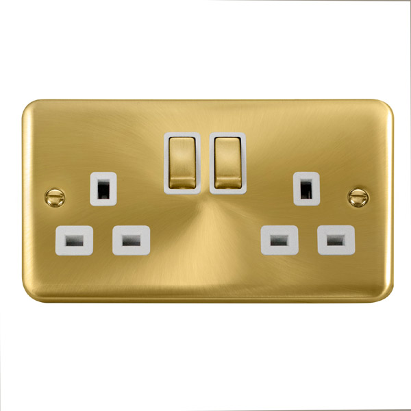 Click Deco Plus Satin Brass 13A Double Switched Socket DPSB536WH