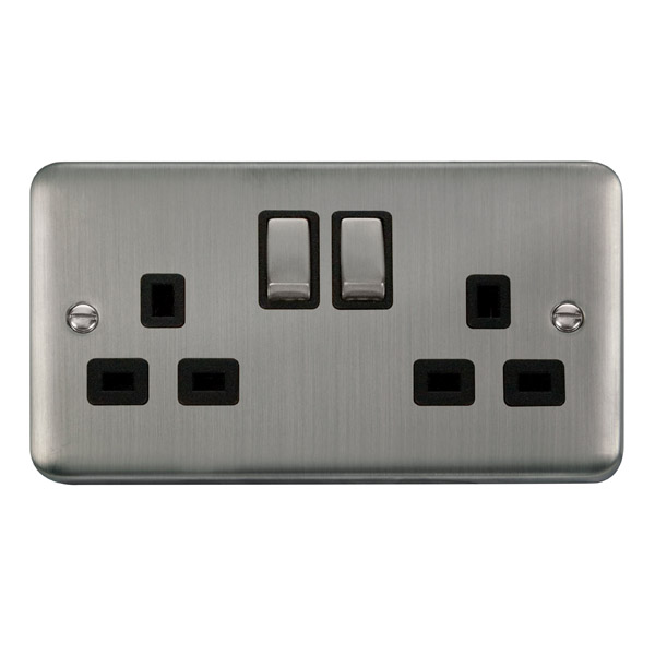 Click Deco Plus Stainless Steel 13A Double Switched Socket DPSS536BK