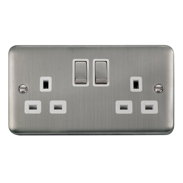 Click Deco Plus Stainless Steel 13A Double Switched Socket DPSS536WH