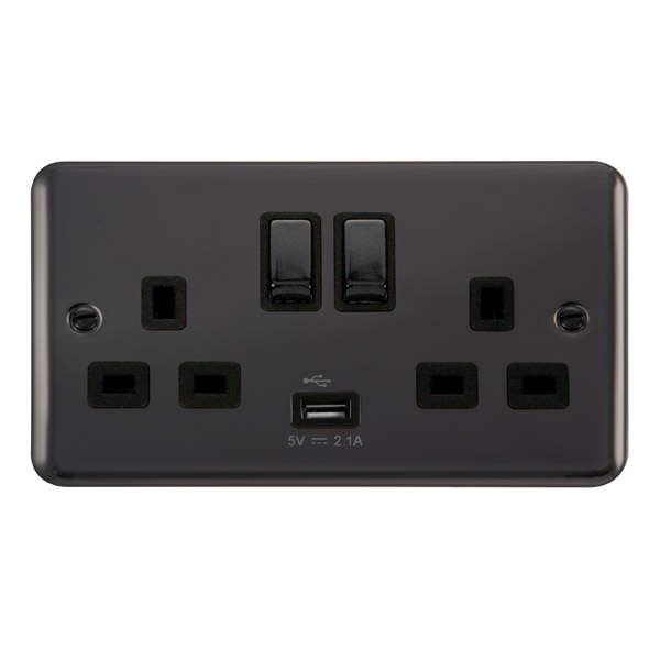 Click Deco Plus Black Nickel 13A Double Switched Socket USB DPBN570BK