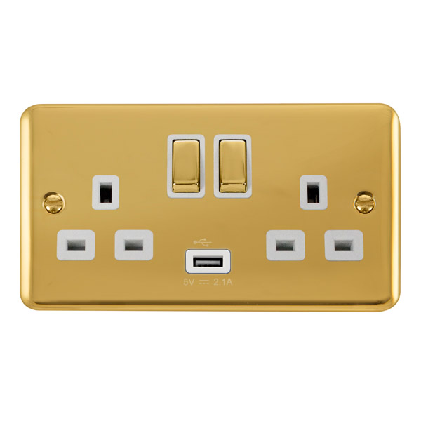 Click Deco Plus Polished Brass USB Double Switched Socket DPBR570WH