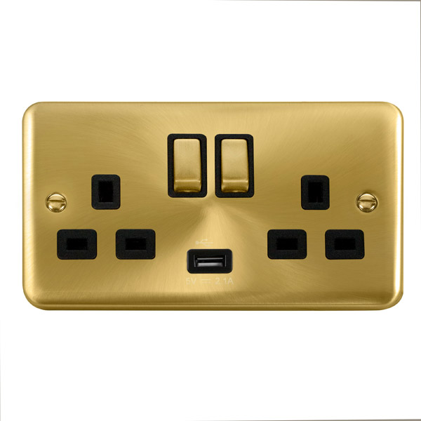 Click Deco Plus Satin Brass USB Double Switched Socket DPSB570BK
