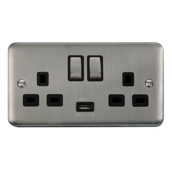 Click Deco Plus Stainless Steel USB Double Switched Socket DPSS570BK