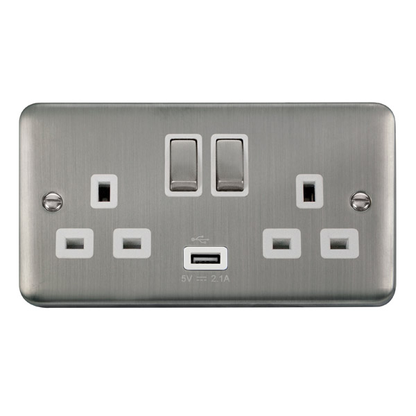 Click Deco Plus Stainless Steel USB Double Switched Socket DPSS570WH
