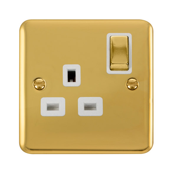 Click Deco Plus Polished Brass 13A Single Switched Socket DPBR535WH